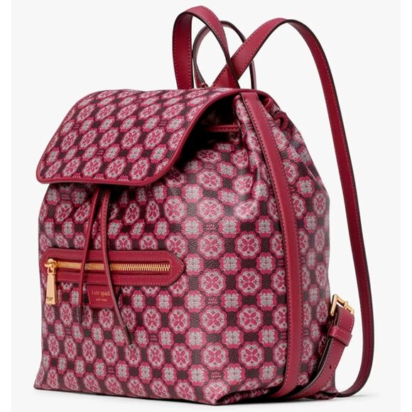 S Kate Spade Flower Monogram Mia Flap Backpack NWT Garnet Rose K9028 $348 main image 5